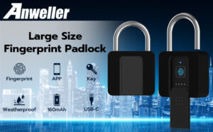 Anweller Fingerprint Padlock with Key Backup, Weatherproof Biometric Bluetooth APP Controlled Keyless Smart Electronic Combination Lock for Outdoor Fence Gate Pool Shed Gym Locker Yard Truck