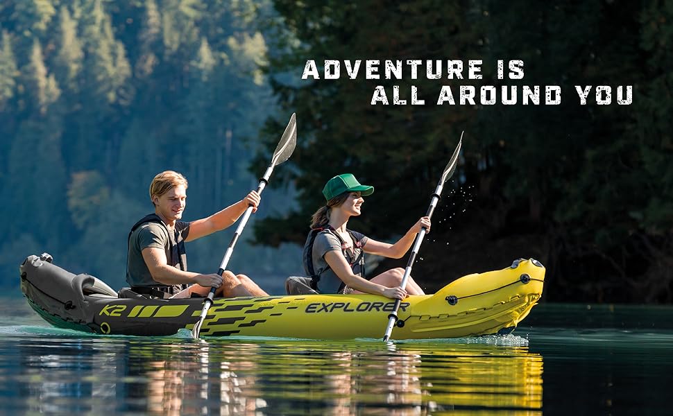 Intex 68307EP Explorer K2 Inflatable Kayak Set: Includes Deluxe 86in Aluminum Oars and High-Output Pump