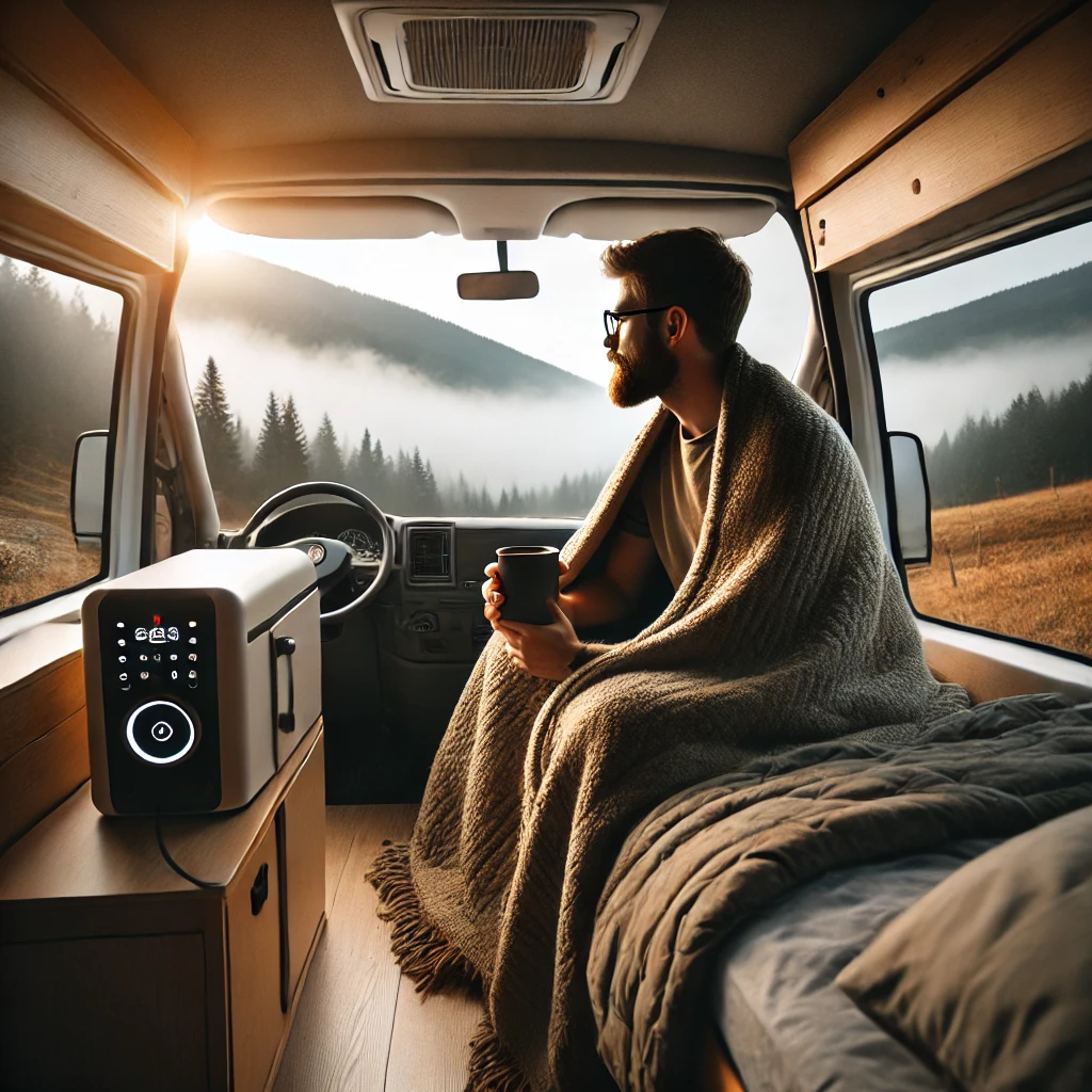 Battery-powered heated blanket | Travel-friendly warmth for van life and off-grid living.